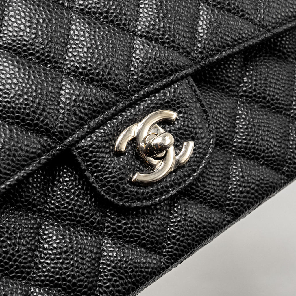 CHANEL MEDIUM CLASSIC DOUBLE FLAP BAG CAVIAR BLACK SHW