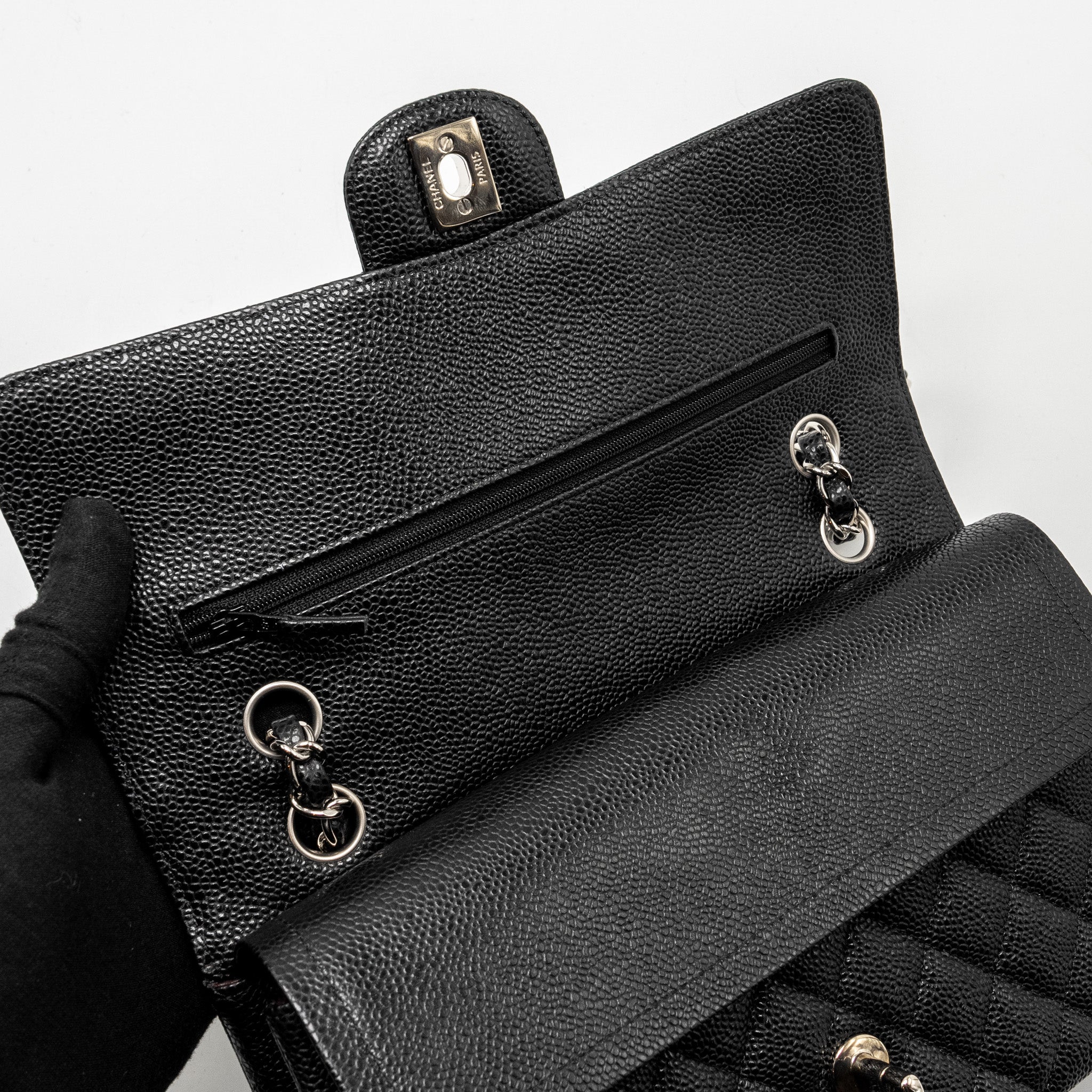 CHANEL MEDIUM CLASSIC DOUBLE FLAP BAG CAVIAR BLACK SHW