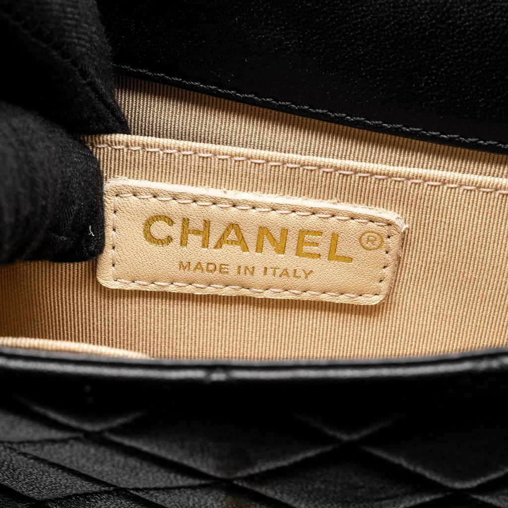 CHANEL 19S PEARL CHAIN QUILTED VERTICAL FLAP BAG LAMBSKIN BLACK GHW