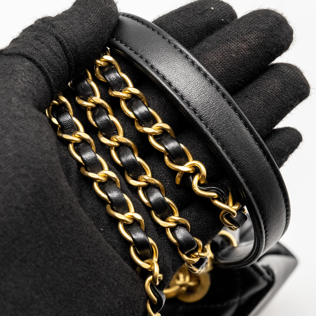 CHANEL SEASONAL FLAP BAG GIANT CHAIN HANDLE WITH PEARL CALFSKIN BLACK BRUSH GHW (MICROCHIP)