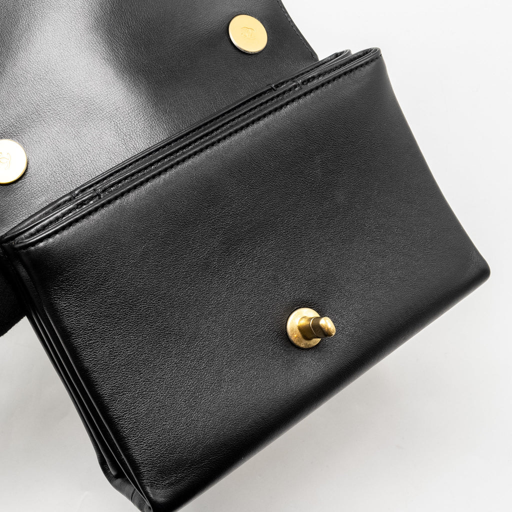 CHANEL SEASONAL FLAP BAG GIANT CHAIN HANDLE WITH PEARL CALFSKIN BLACK BRUSH GHW (MICROCHIP)