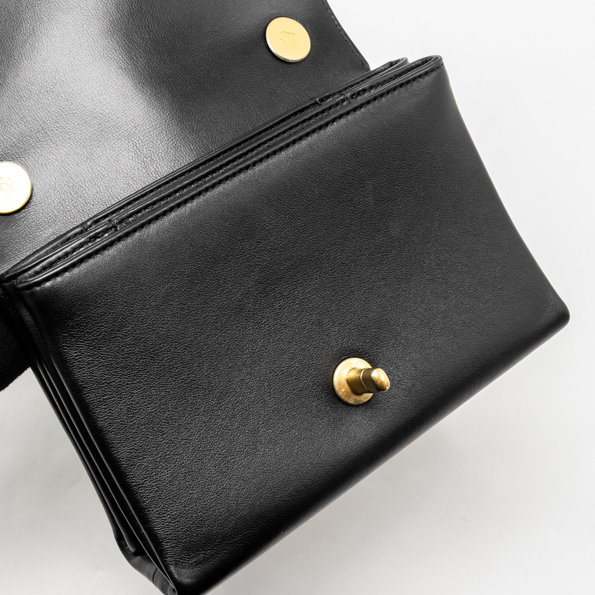 CHANEL SEASONAL FLAP BAG GIANT CHAIN HANDLE WITH PEARL CALFSKIN BLACK BRUSH GHW (MICROCHIP)