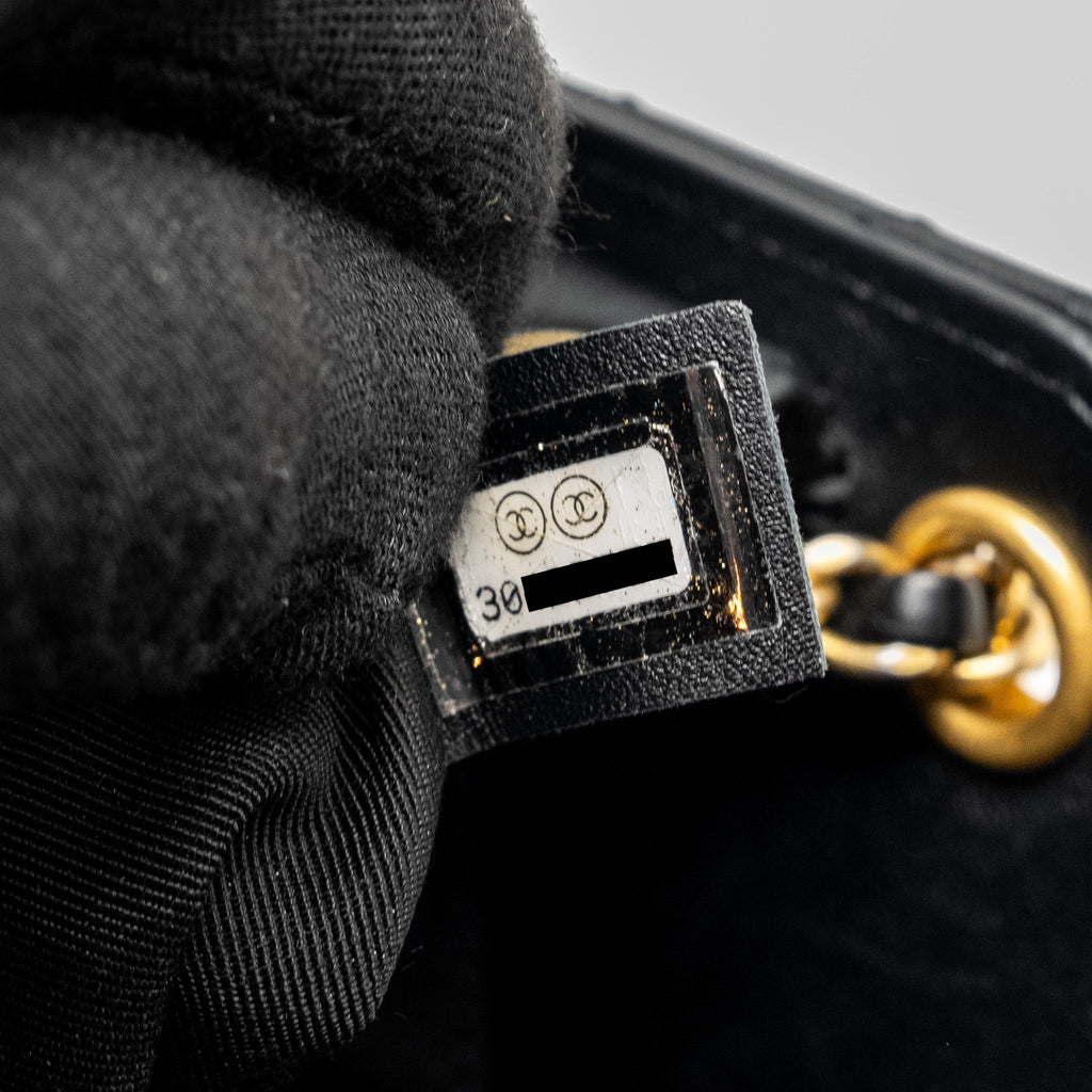CHANEL GIANT CC LOGO MINI TOTE BAG LAMBSKIN BLACK GHW