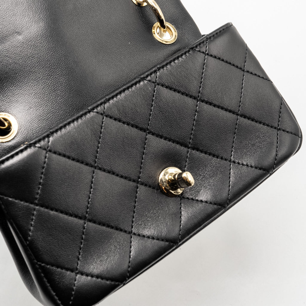 CHANEL ENAMEL CC LOGO QUILTED RECTANGULAR FLAP BAG LAMBSKIN BLACK LGHW