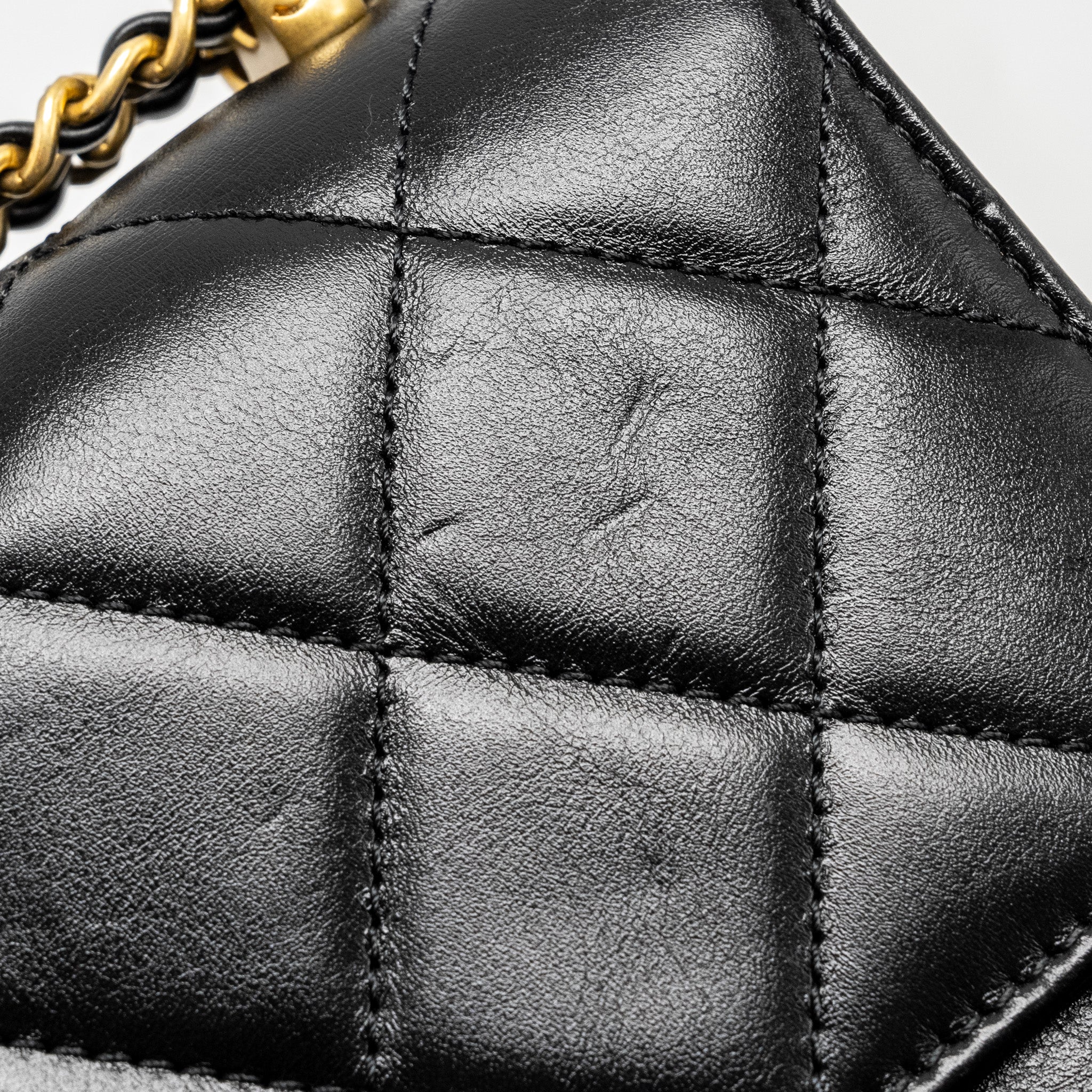 CHANEL GOLD CRUSH MINI FLAP BAG CALFSKIN BLACK GHW (MICROCHIP)
