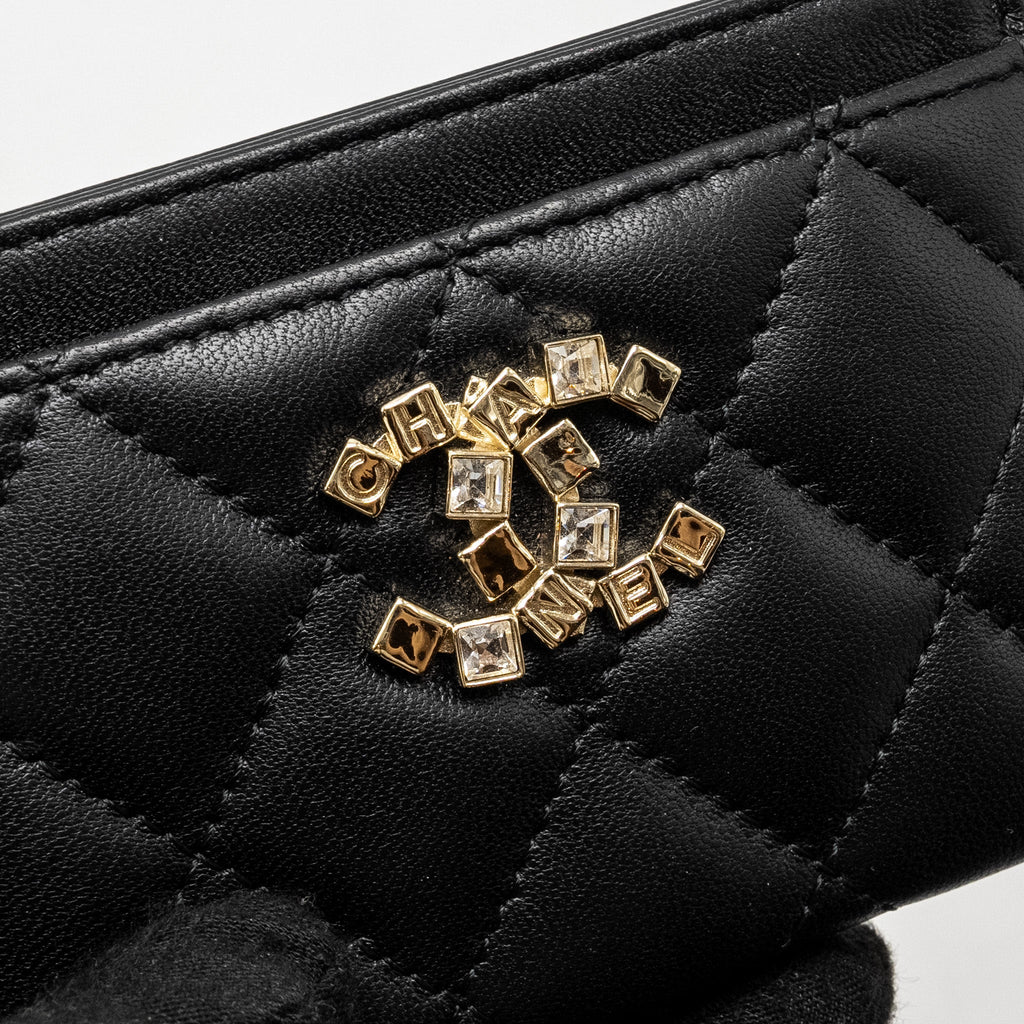 CHANEL DETAIL CC LOGO CARD HOLDER LAMBSKIN BLACK LGHW (MICROCHIP)