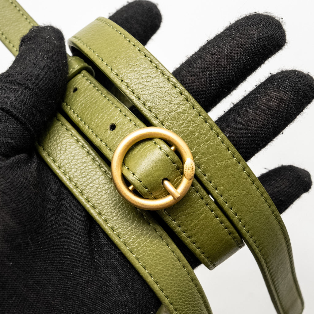 CHANEL DRAWSTRING BUCKET BAG GRAINED CALFSKIN OLIVE GREEN GHW