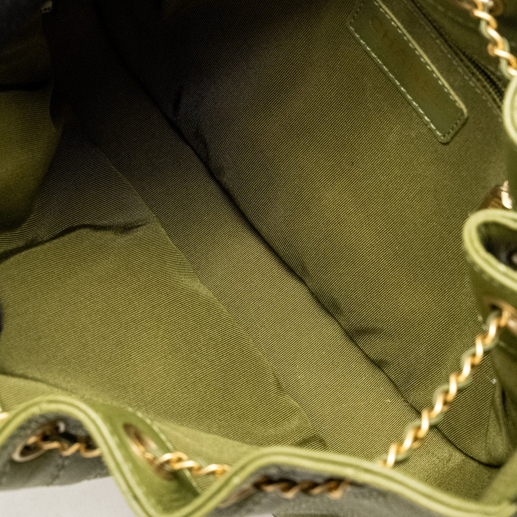 CHANEL DRAWSTRING BUCKET BAG GRAINED CALFSKIN OLIVE GREEN GHW