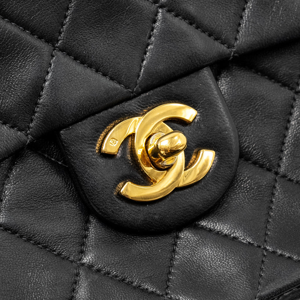 CHANEL VINTAGE MINI SQUARE FLAP BAG LAMBSKIN BLACK GHW