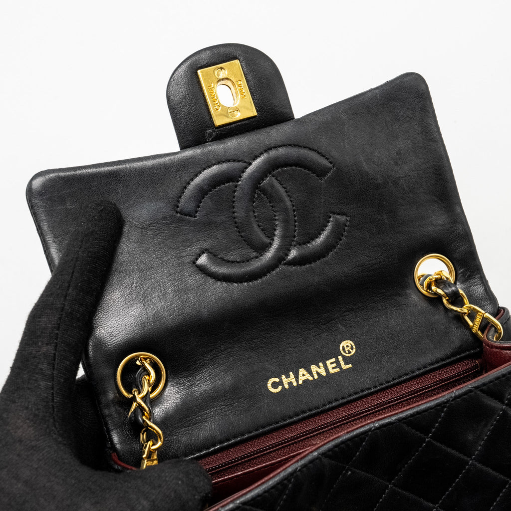 CHANEL VINTAGE MINI SQUARE FLAP BAG LAMBSKIN BLACK GHW