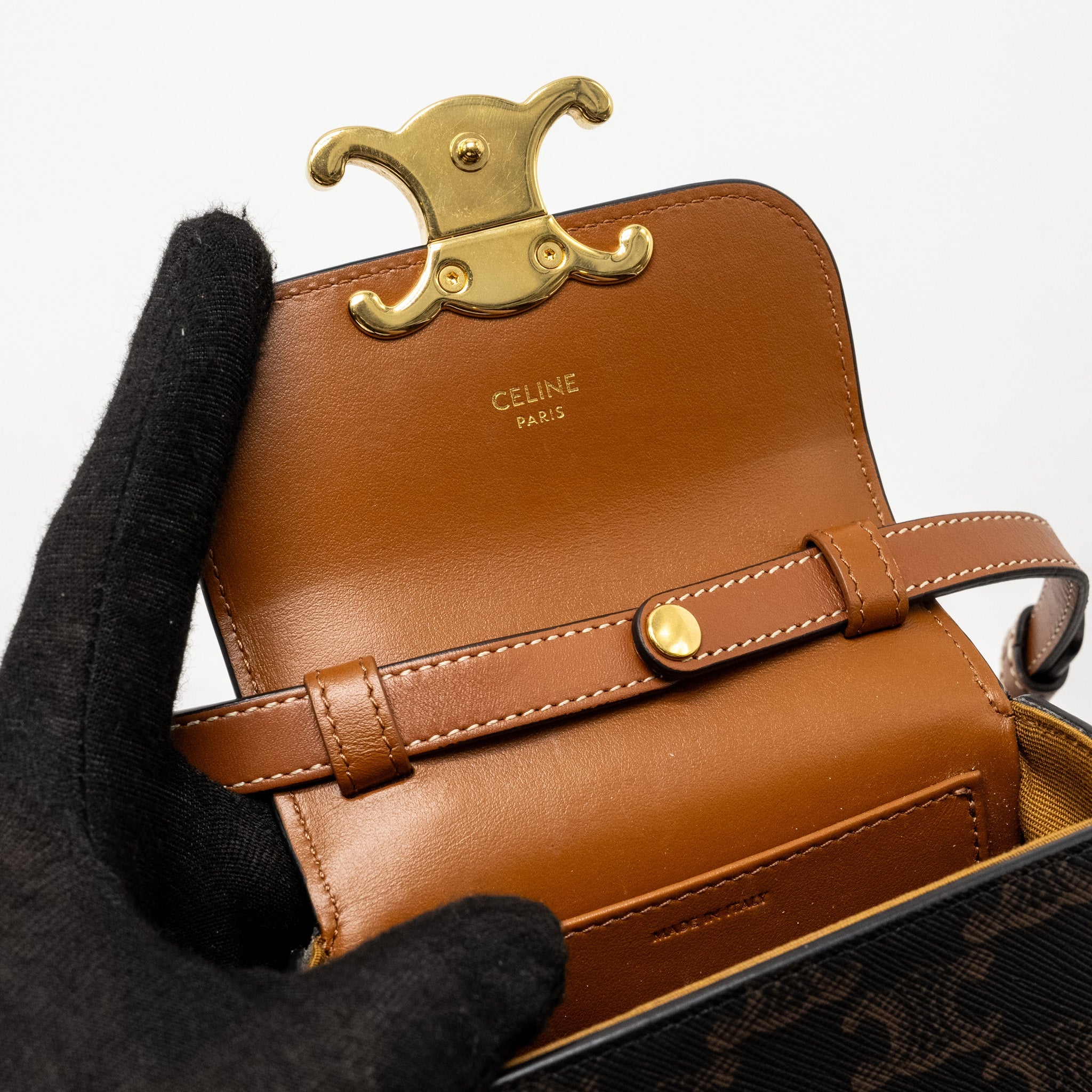 CELINE CLAUDE TRIOMPHE CANVAS / CALFSKIN TAN GHW