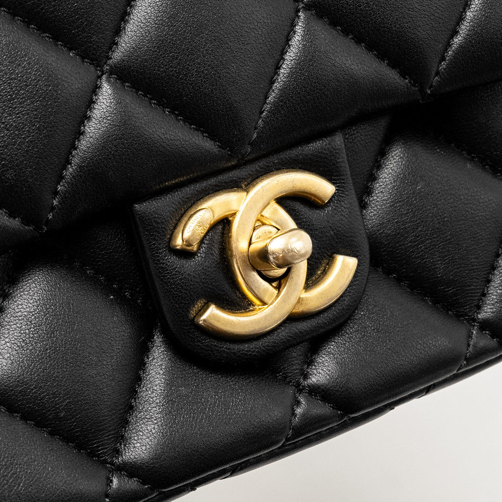 CHANEL QUILTED FLAP BAG WITH HEART CHARM CHAIN LAMBSKIN BLACK GHW (MICROCHIP)