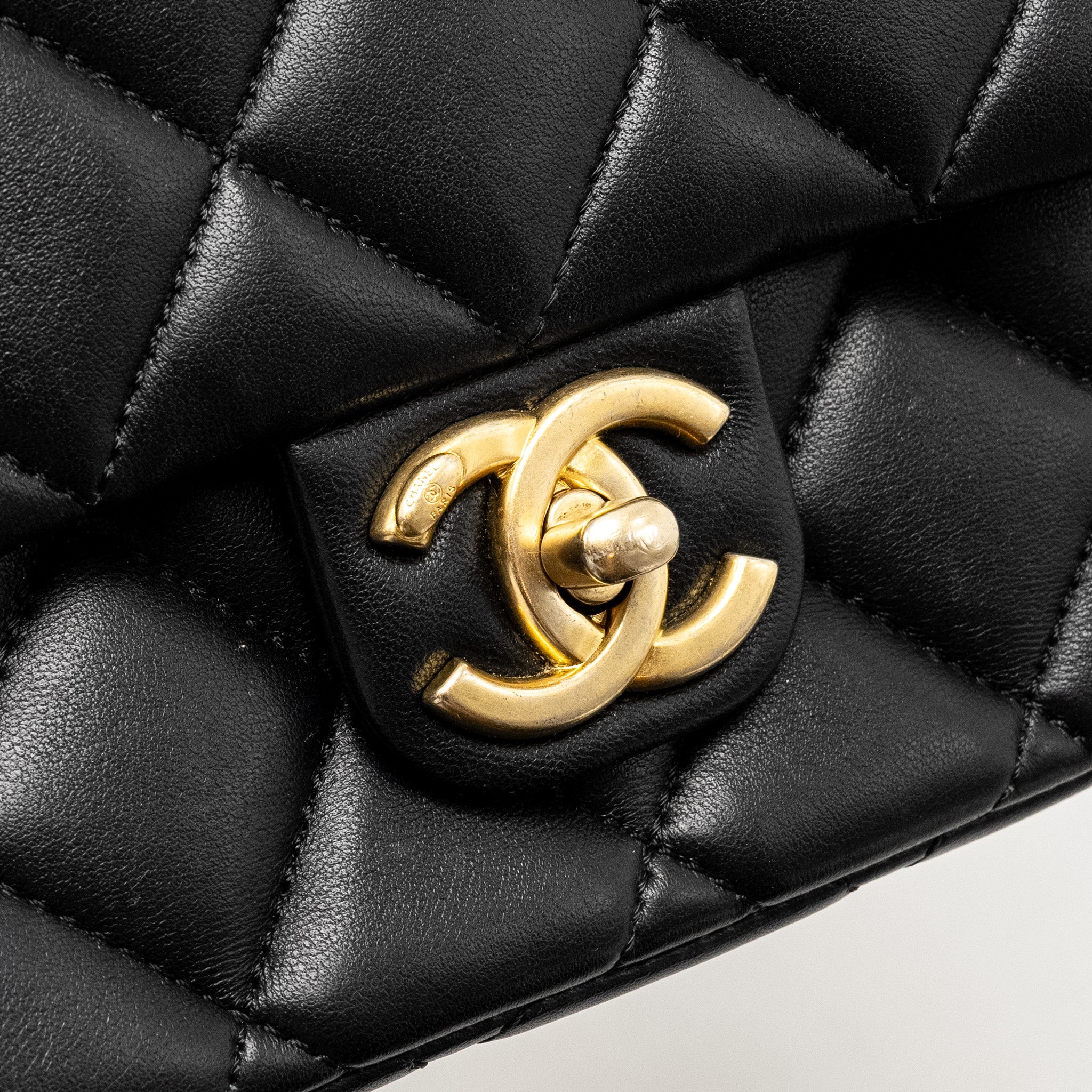CHANEL QUILTED FLAP BAG WITH HEART CHARM CHAIN LAMBSKIN BLACK GHW (MICROCHIP)