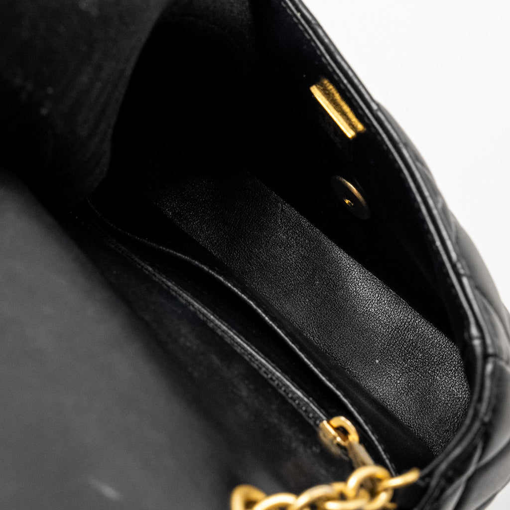 CHANEL QUILTED FLAP BAG WITH HEART CHARM CHAIN LAMBSKIN BLACK GHW (MICROCHIP)
