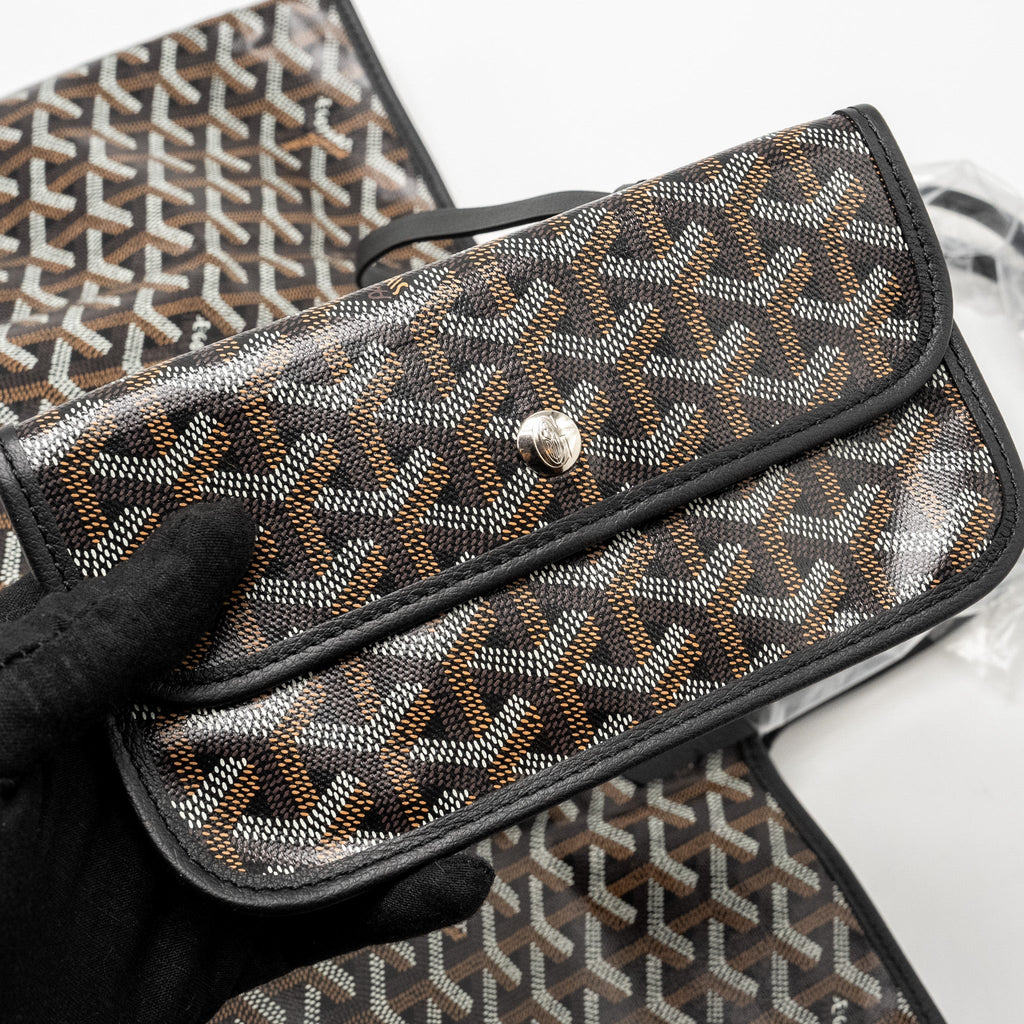 GOYARD SAINT LOUIS PM TOTE BAG GOYARDINE CANVAS/CALFSKIN BLACK SHW