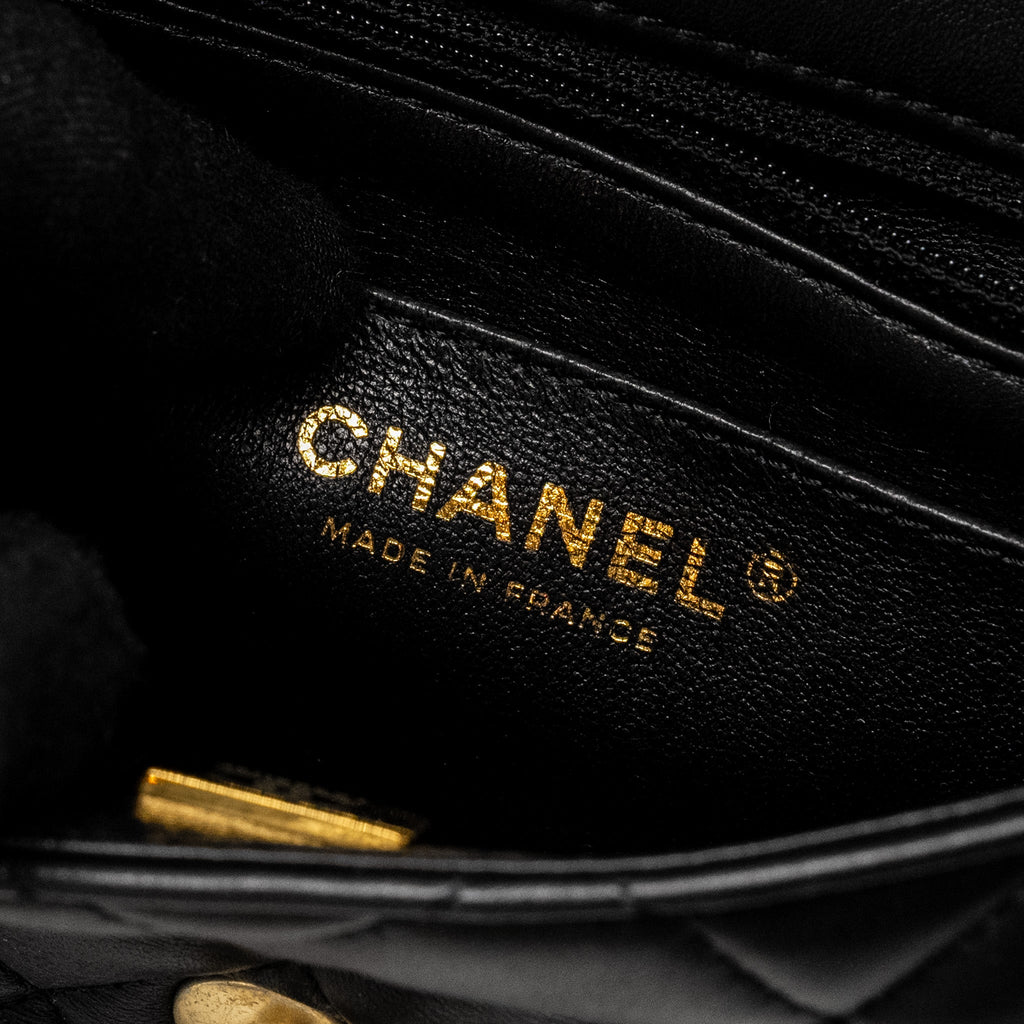 CHANEL QUILTED FLAP BAG WITH HEART CHARM CHAIN LAMBSKIN BLACK GHW (MICROCHIP)