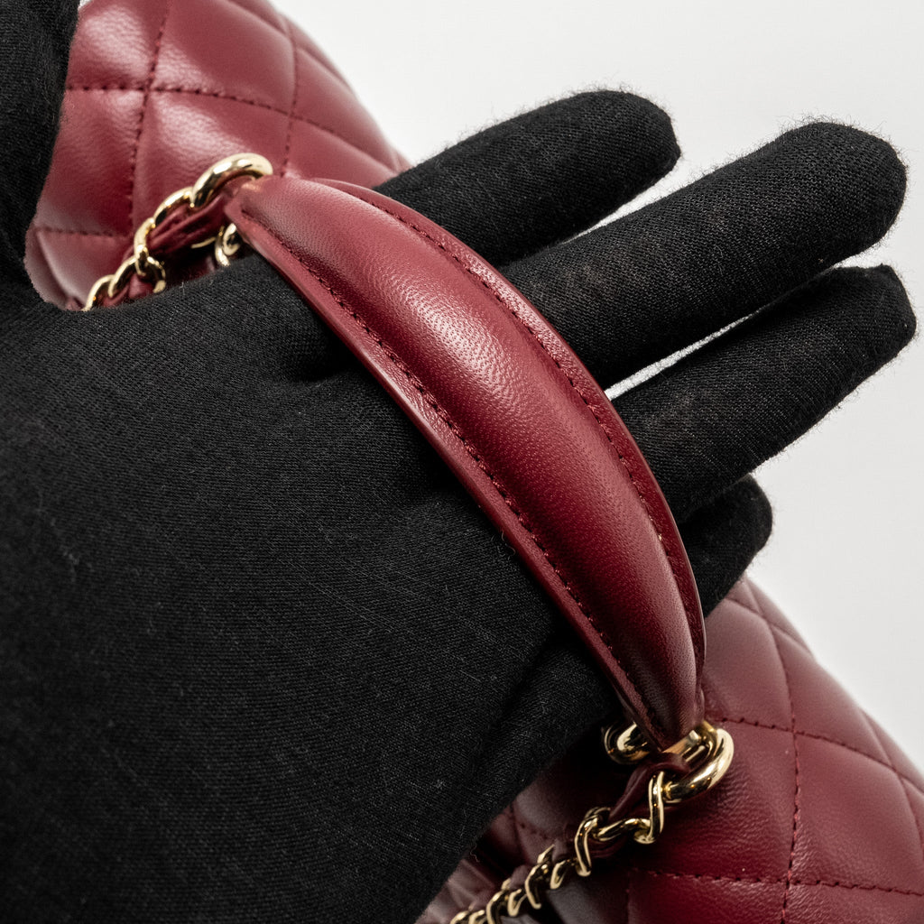 CHANEL TOP HANDLE MINI RECTANGULAR FLAP BAG LAMBSKIN BURGUNDY LGHW (MICROCHIP)