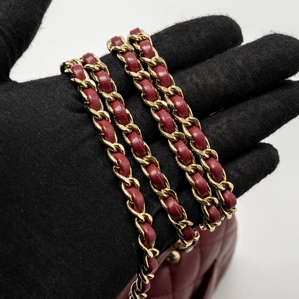 CHANEL TOP HANDLE MINI RECTANGULAR FLAP BAG LAMBSKIN BURGUNDY LGHW (MICROCHIP)