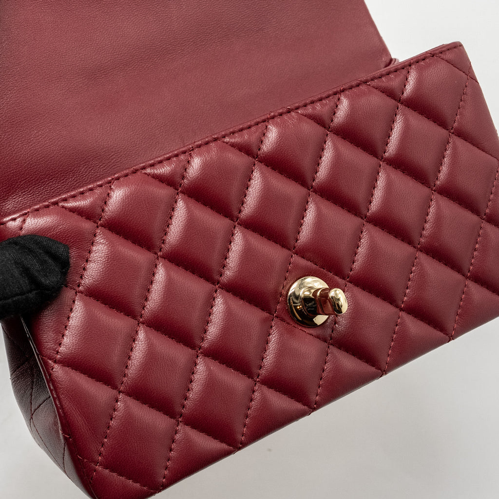 CHANEL TOP HANDLE MINI RECTANGULAR FLAP BAG LAMBSKIN BURGUNDY LGHW (MICROCHIP)