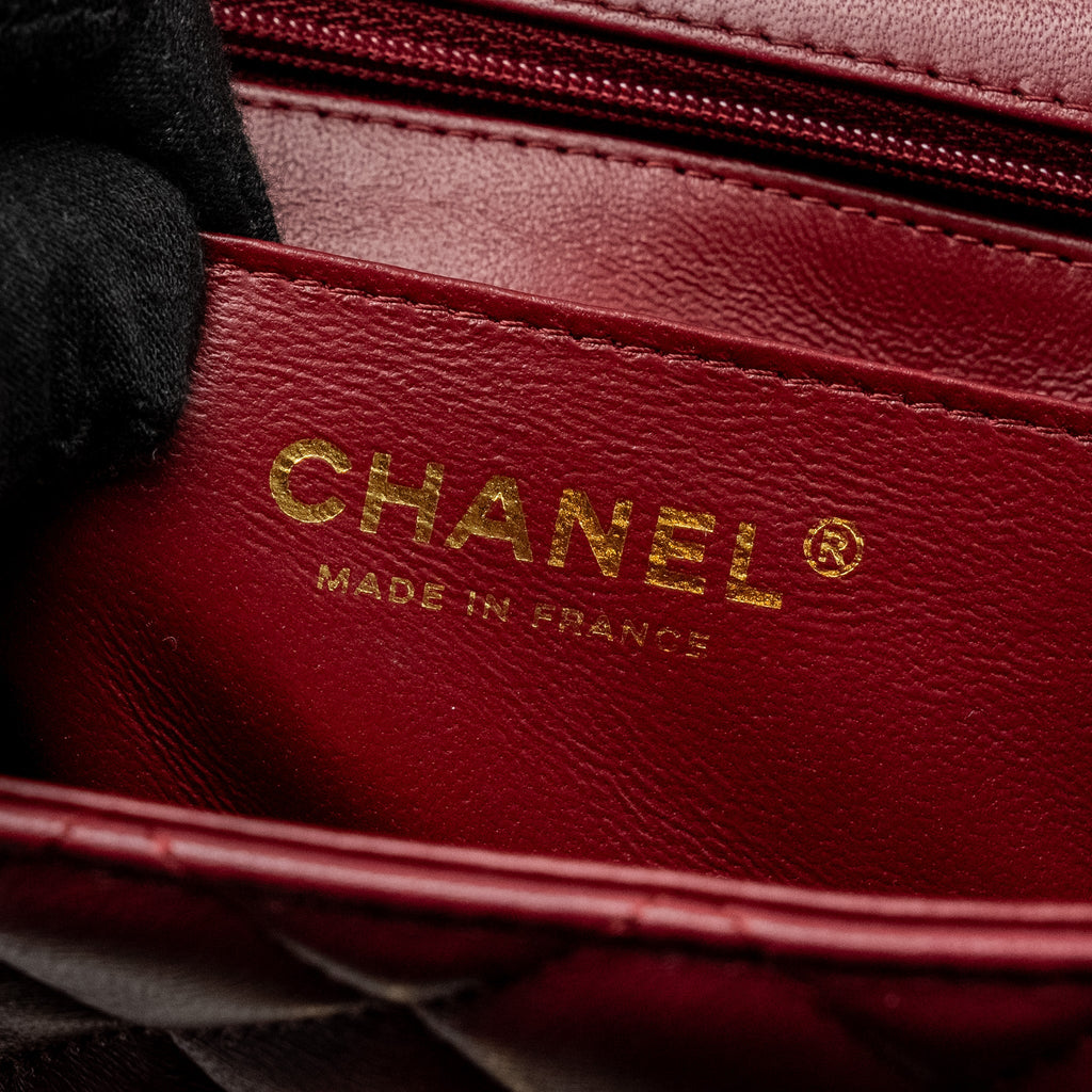 CHANEL TOP HANDLE MINI RECTANGULAR FLAP BAG LAMBSKIN BURGUNDY LGHW (MICROCHIP)
