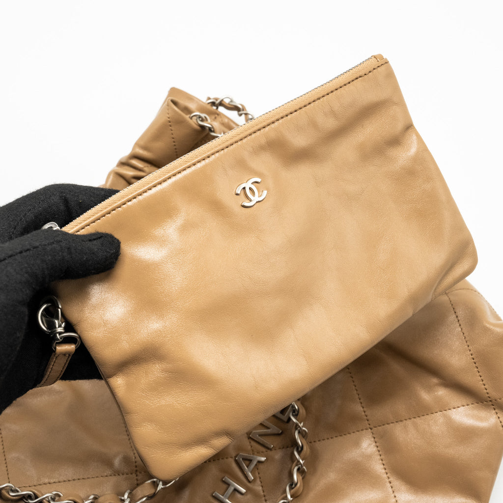 CHANEL 22K SMALL 22 BAG CALFSKIN DARK BEIGE SHW (MICROCHIP)