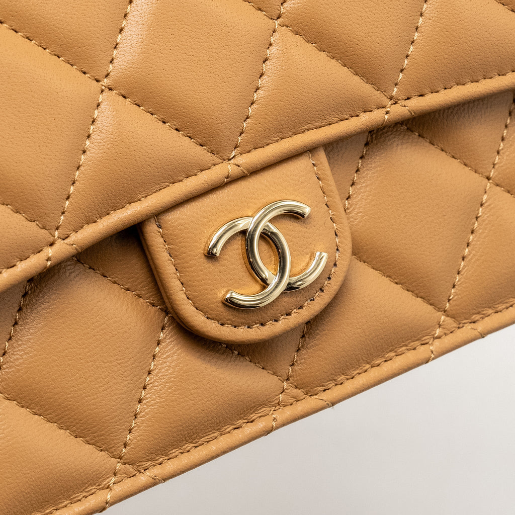 CHANEL TOP HANDLE MINI FLAP BAG LAMBSKIN CARAMEL LGHW (MICROCHIP)