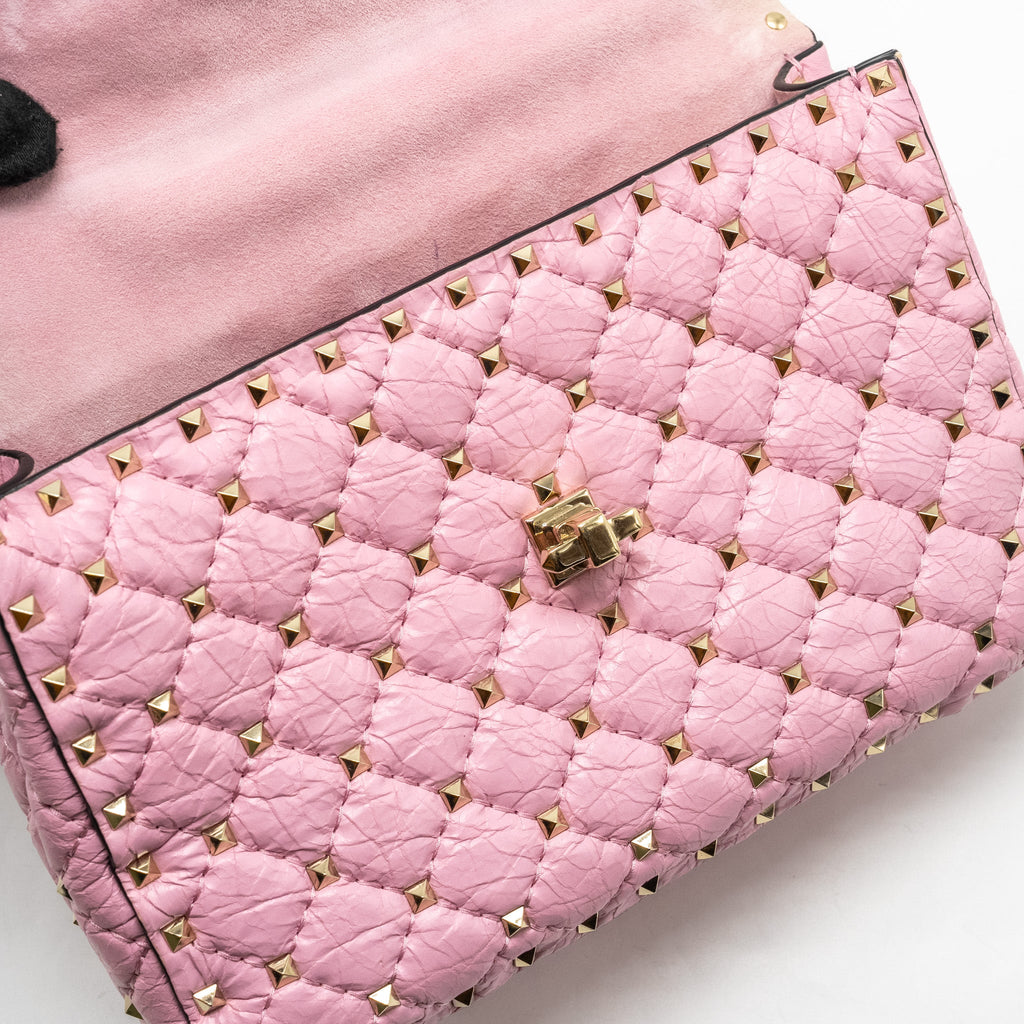 VALENTINO MEDIUM ROCKSTUD SPIKE BAG LEATHER PINK GHW