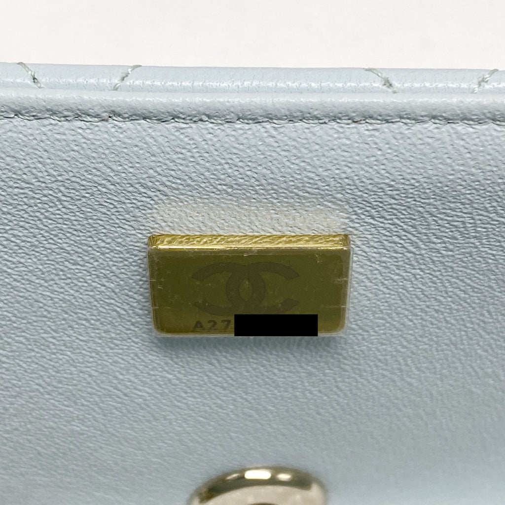 CHANEL 21K MINI TOP HANDLE RECTANGULAR FLAP BAG PASTEL BLUE LGHW