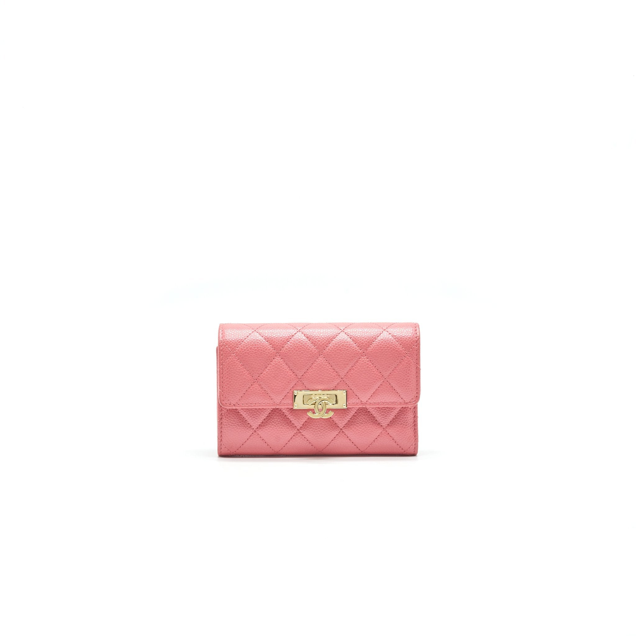 CHANEL CAVIAR MEDIUM FLAP WALLET ROSE PINK WITH GOLD CC LOGO