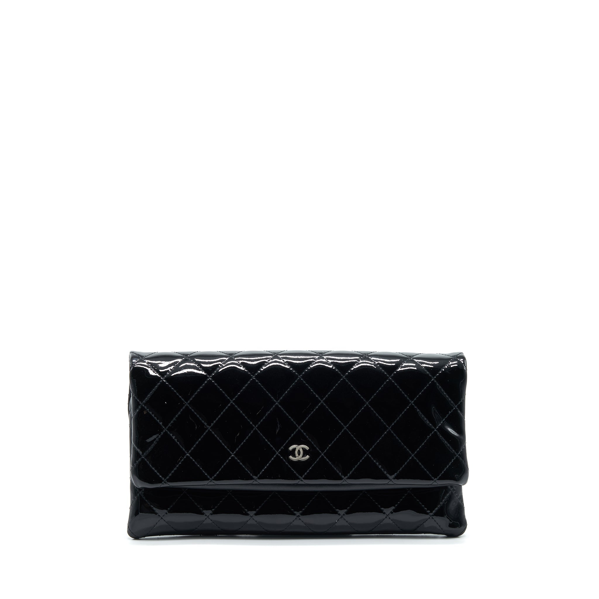 CHANEL FOLD OVER CLUTCH PATENT LEATHER BLACK SHW
