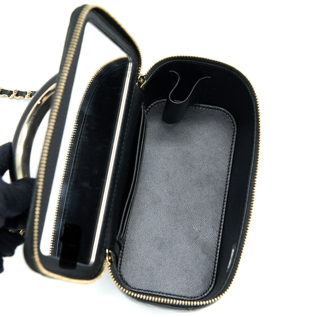CHANEL 22A TOP HANDLE LONG VANITY CASE LAMBSKIN BLACK LGHW