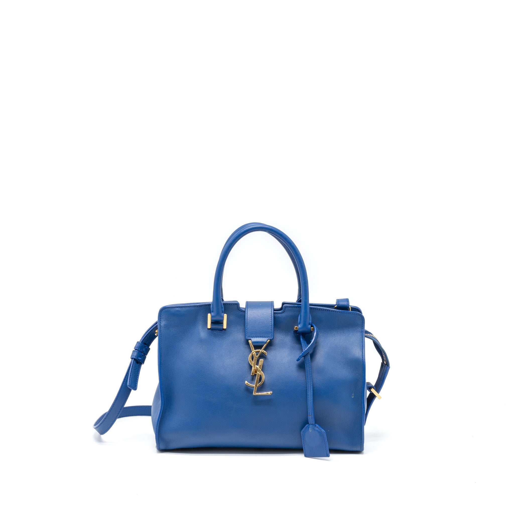SAINT LAURENT CABAS TOTE BAG CALFSKIN BLUE GHW