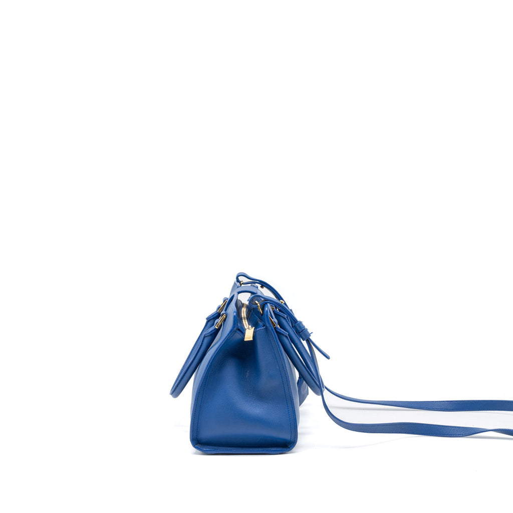SAINT LAURENT CABAS TOTE BAG CALFSKIN BLUE GHW